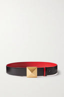 Valentino Women's Garavani One Stud Reversible Leather Belt in Black