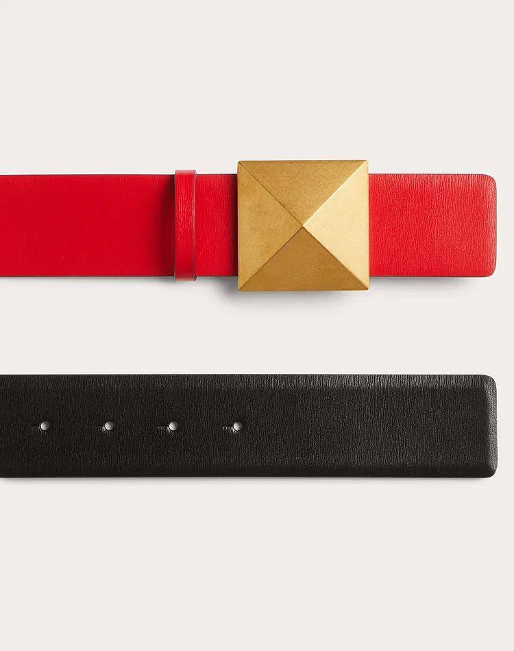 Cuero | Women's Garavani One Stud Reversible Leather Belt in Black