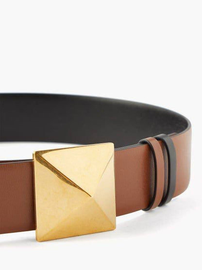 Cuero | Women's Garavani One Stud Reversible Leather Belt in Brown