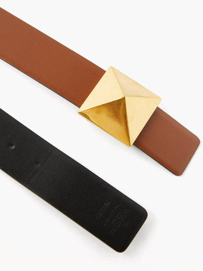 Cuero | Women's Garavani One Stud Reversible Leather Belt in Brown
