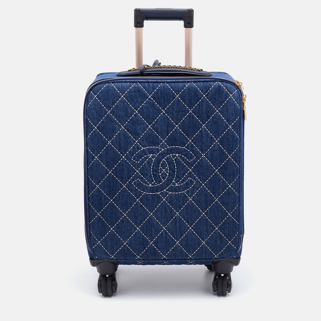 Cuero | Blue Quilted Denim and Leather Coco Case Trolley Luggage