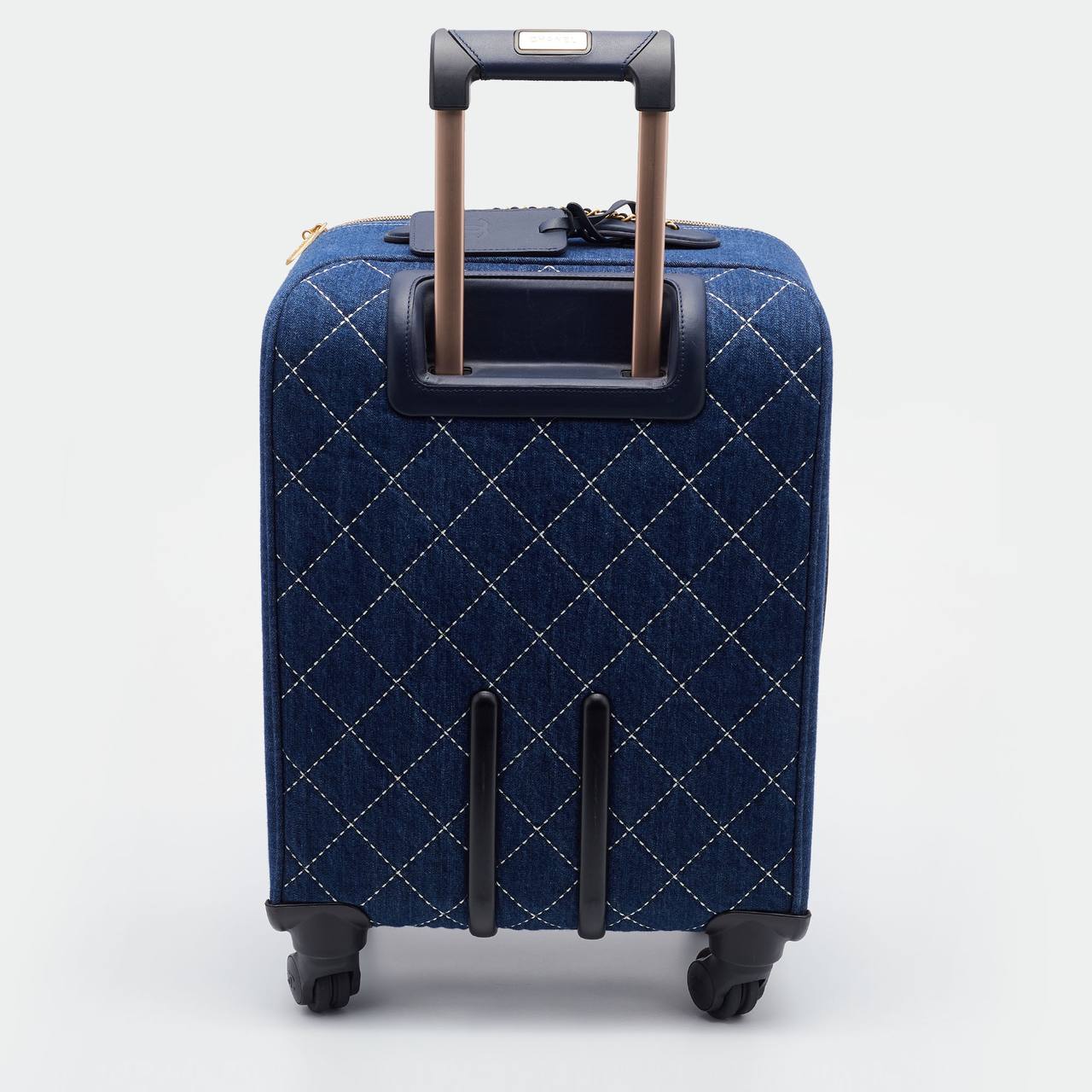 Cuero | Blue Quilted Denim and Leather Coco Case Trolley Luggage