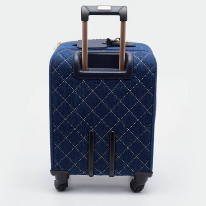 Cuero | Blue Quilted Denim and Leather Coco Case Trolley Luggage