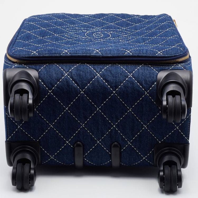 Cuero | Blue Quilted Denim and Leather Coco Case Trolley Luggage