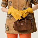 Miu Miu Arcadie padded suede top-handle bag in Cocoa Brown