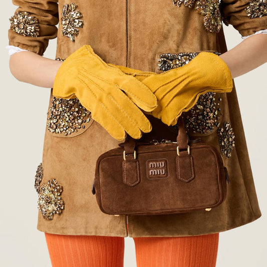 Cuero | Arcadie padded suede top-handle bag in Cocoa Brown