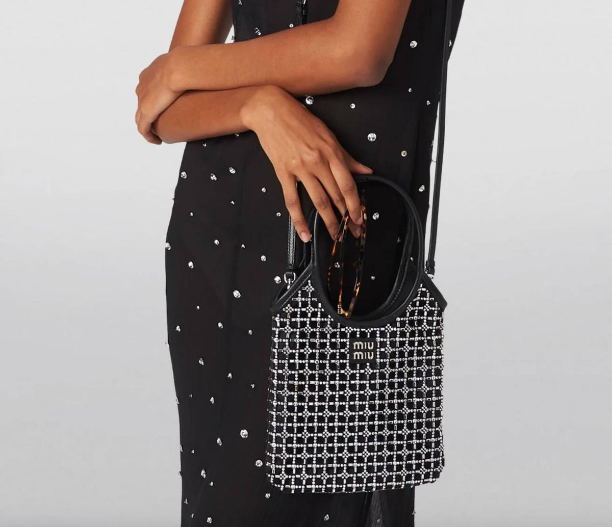 Cuero | SMALL SATIN CRYSTAL EMBELLISHED TOP-HANDLE BAG