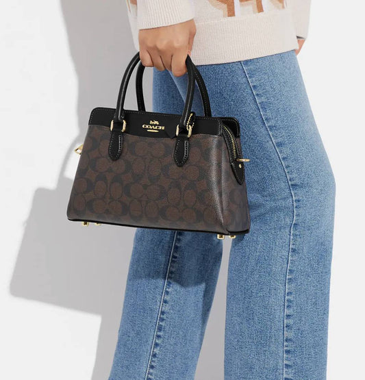 Cuero | MINI DARCIE CARRYALL IN SIGNATURE CANVAS GOLD/BROWN BLACK