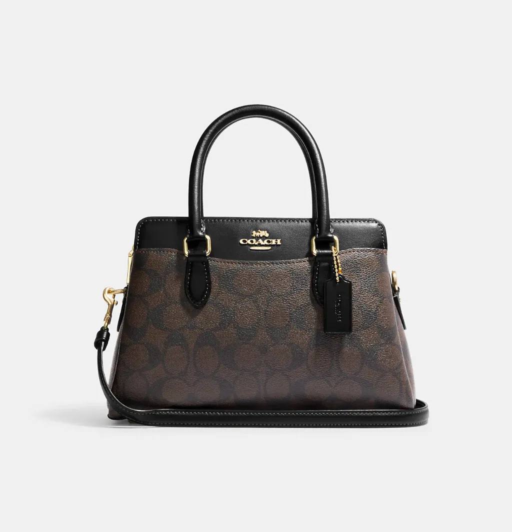 Cuero | MINI DARCIE CARRYALL IN SIGNATURE CANVAS GOLD/BROWN BLACK