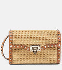 Valentino Garavani Raffia Calfskin Small Rockstud Flip lock Crossbody Bag