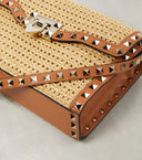 Valentino Garavani Raffia Calfskin Small Rockstud Flip lock Crossbody Bag