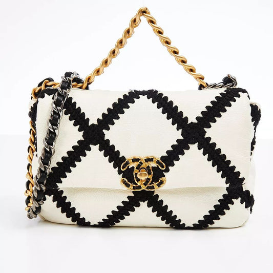 Cuero | White Black Calfskin Crochet Bag