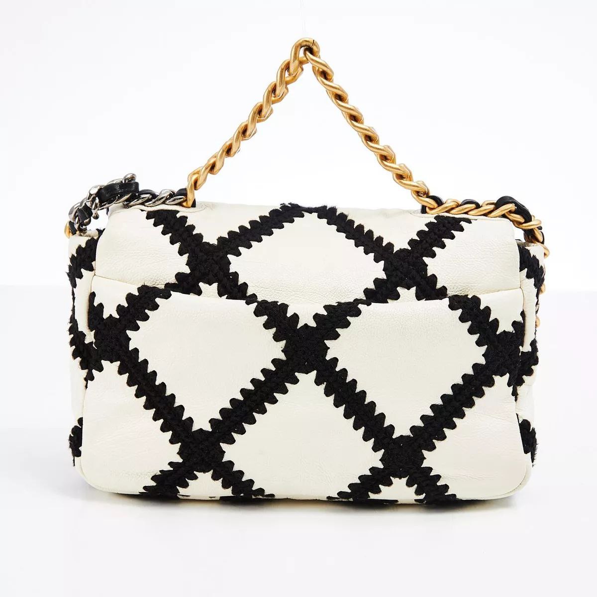 Cuero | White Black Calfskin Crochet Bag