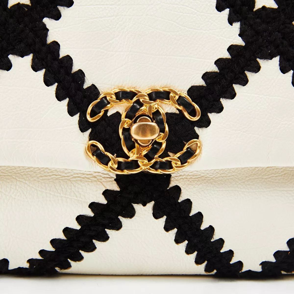 Cuero | White Black Calfskin Crochet Bag