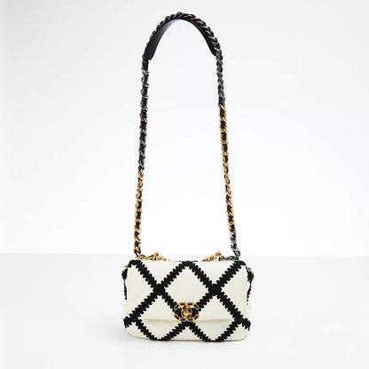 Cuero | White Black Calfskin Crochet Bag