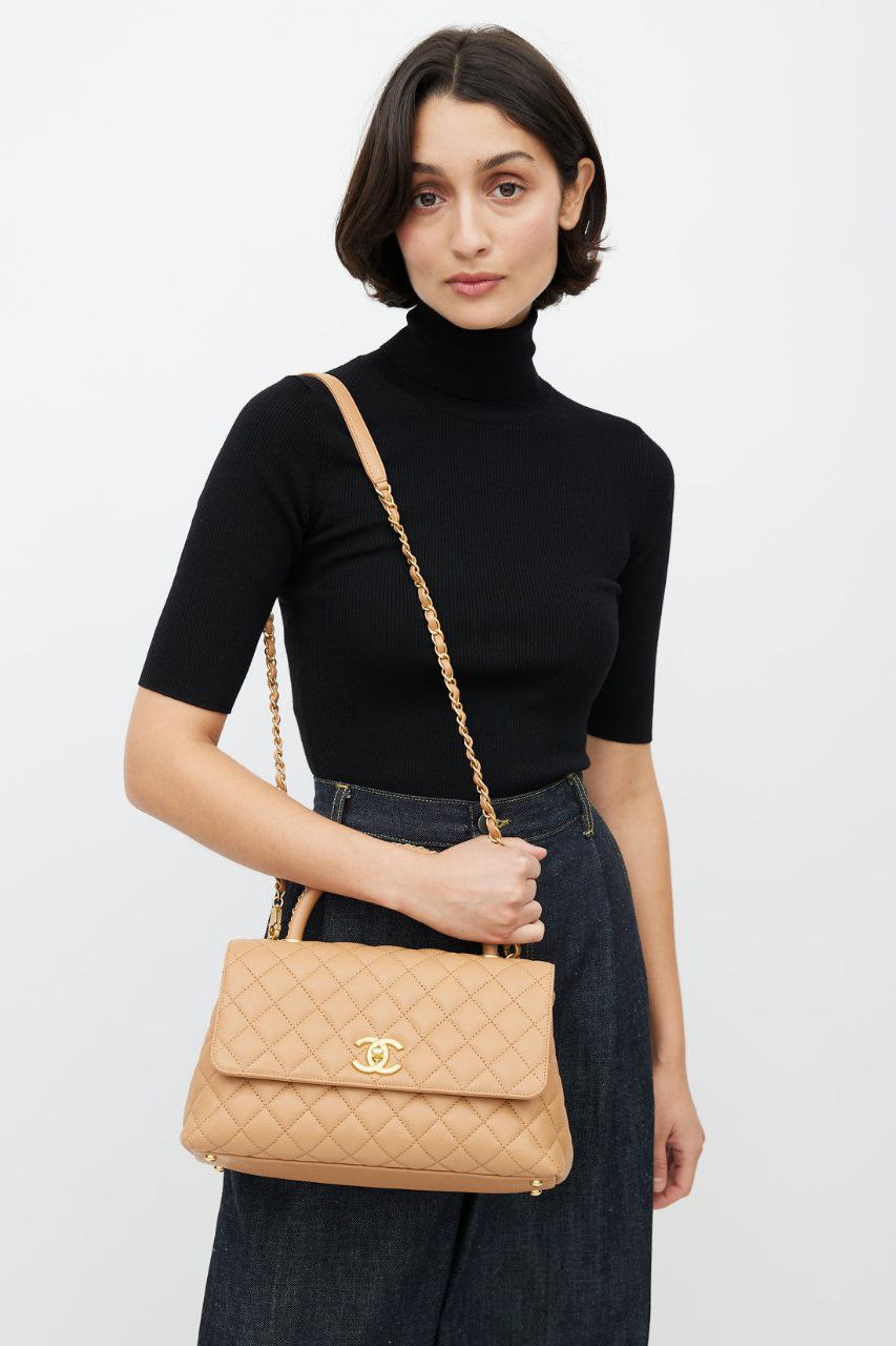Cuero | Beige Quilted Leather Small Coco Bag