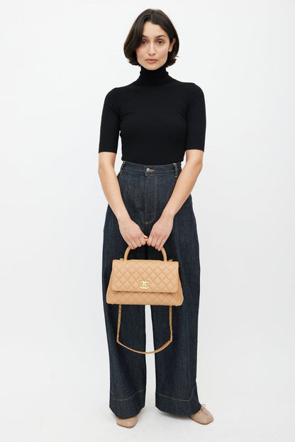 Cuero | Beige Quilted Leather Small Coco Bag