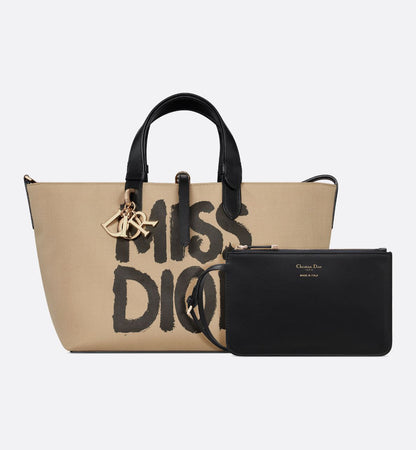 Cuero | Medium Toujours Bag Beige and Black Graffiti Printed