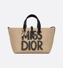 Dior Medium Toujours Bag Beige and Black Graffiti Printed