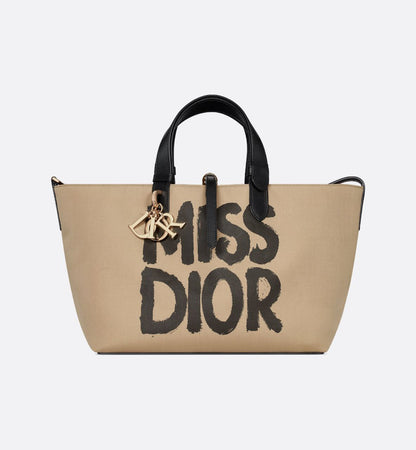 Cuero | Medium Toujours Bag Beige and Black Graffiti Printed