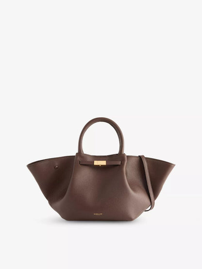 Cuero | Demellier The Midi New York Brown Grain Ecru Stitching