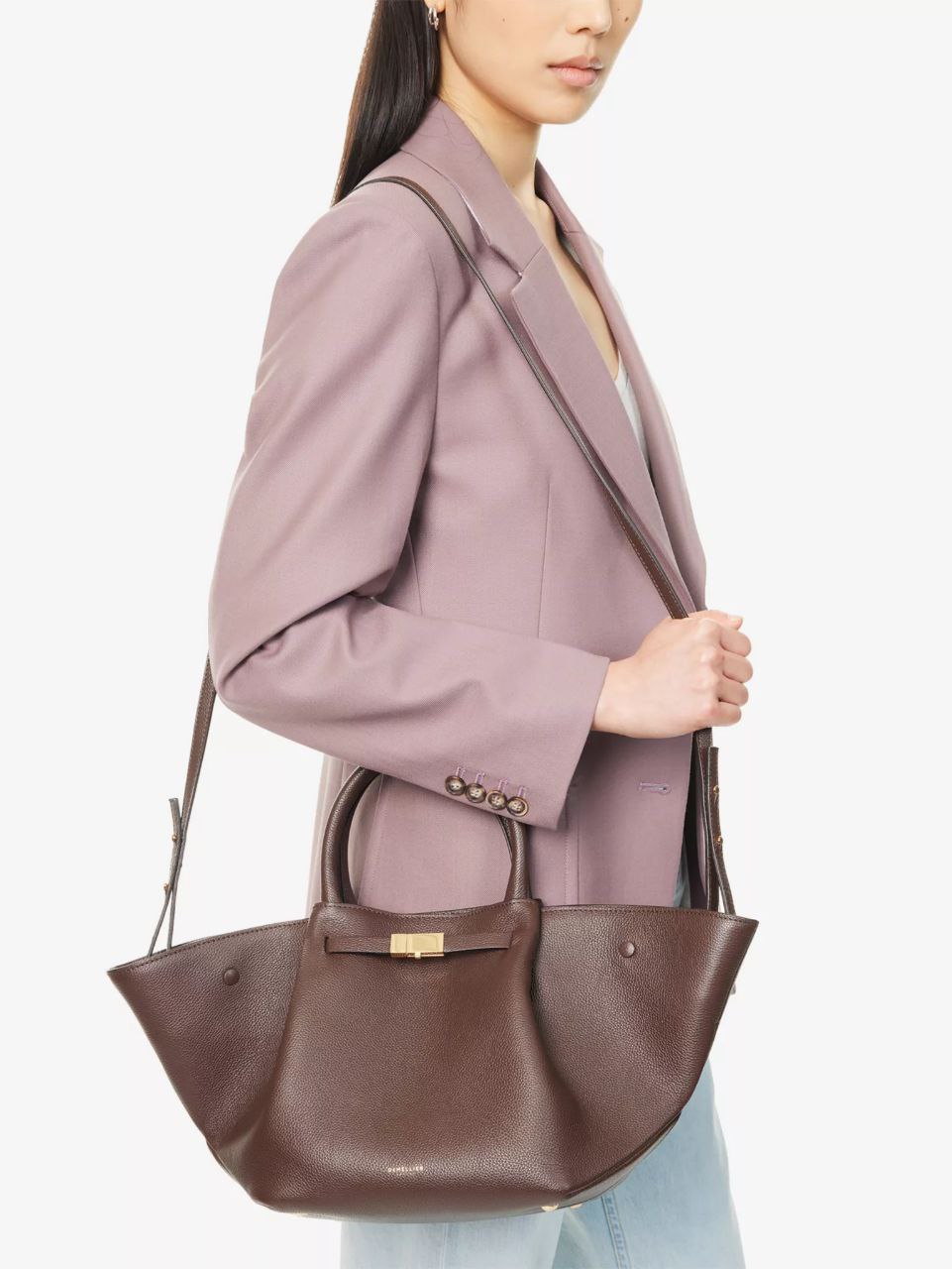 Cuero | Demellier The Midi New York Brown Grain Ecru Stitching