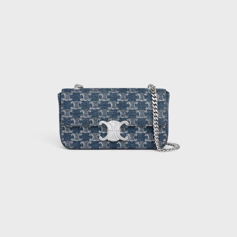 Cuero | CHAIN SHOULDER BAG CLAUDE IN DENIM WITH TRIOMPHE ALL-OVER
