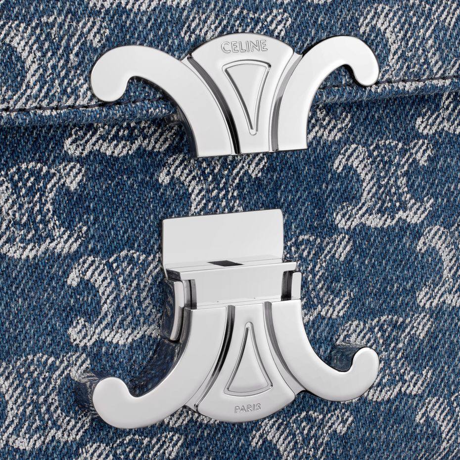 Cuero | CHAIN SHOULDER BAG CLAUDE IN DENIM WITH TRIOMPHE ALL-OVER