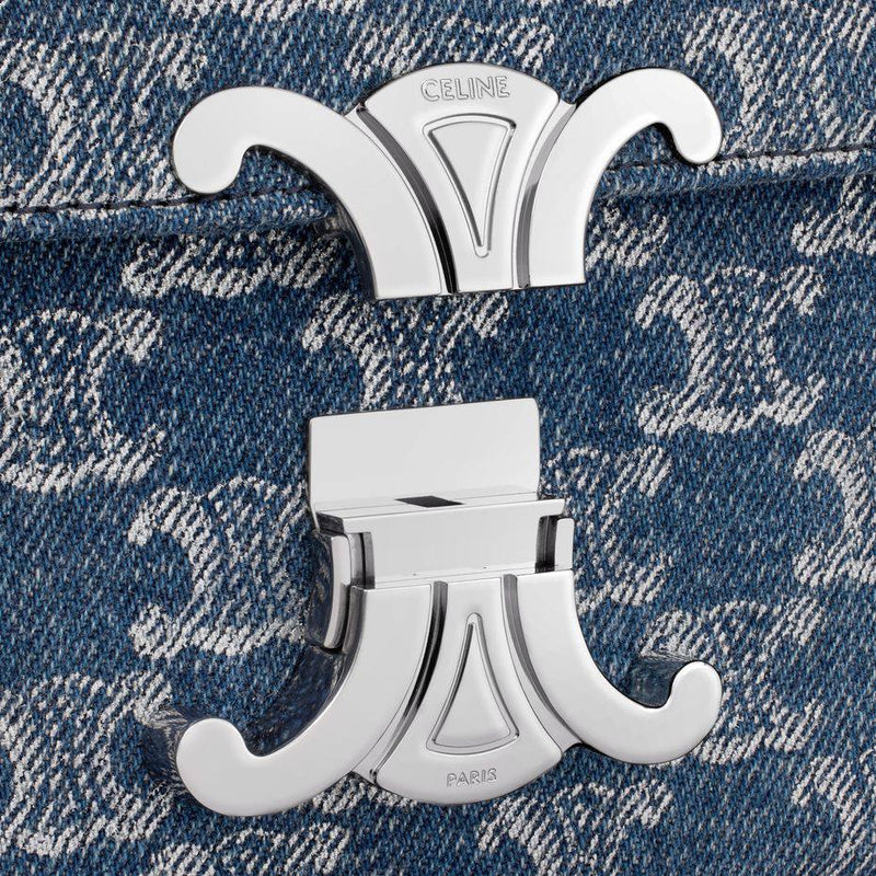 Cuero | CHAIN SHOULDER BAG CLAUDE IN DENIM WITH TRIOMPHE ALL-OVER