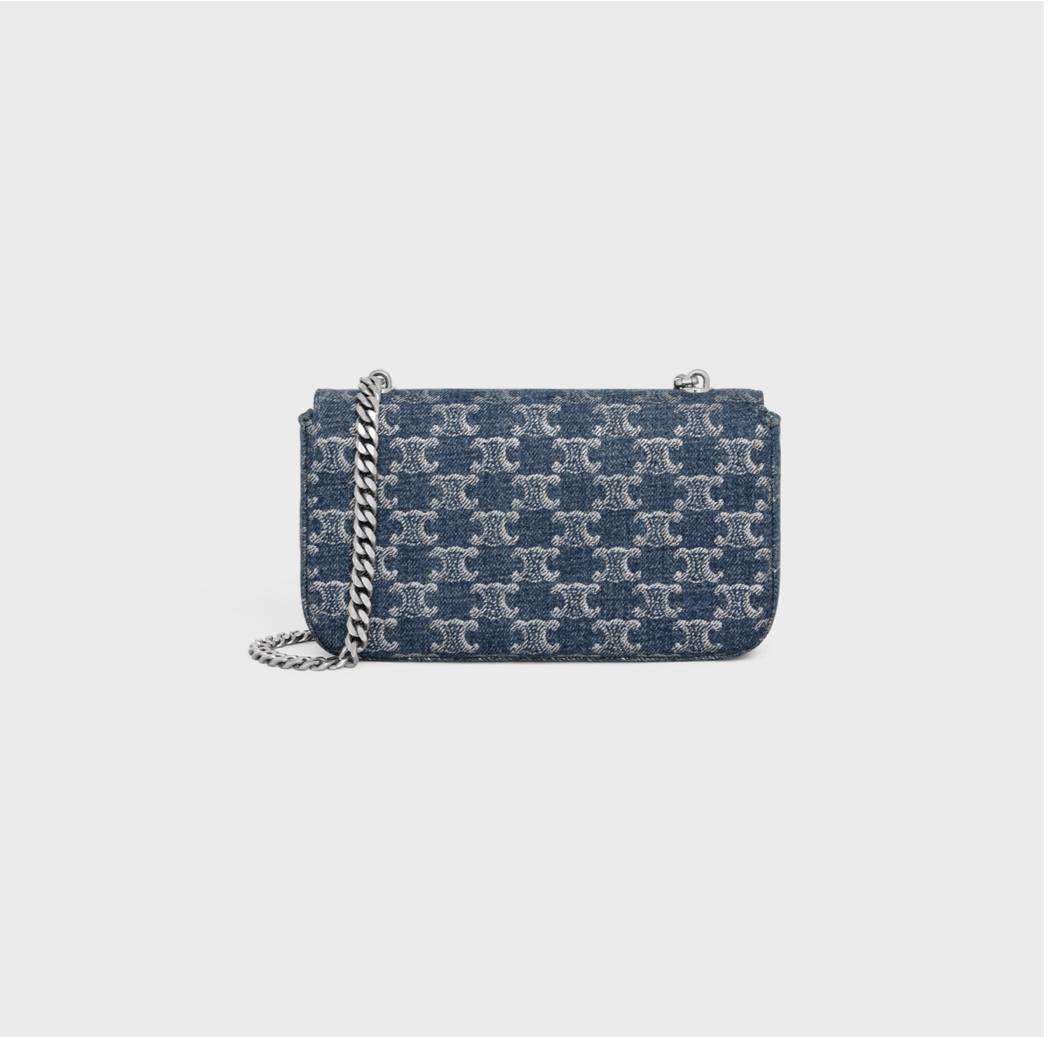 Cuero | CHAIN SHOULDER BAG CLAUDE IN DENIM WITH TRIOMPHE ALL-OVER