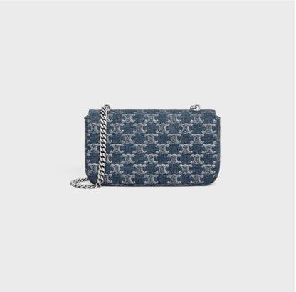 Cuero | CHAIN SHOULDER BAG CLAUDE IN DENIM WITH TRIOMPHE ALL-OVER