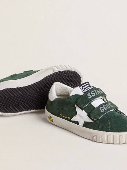 Cuero | Old School Young in green suede with white leather star and heel tab