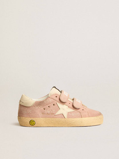 Cuero | Old School Young in pink suede with cream leather star and heel tab