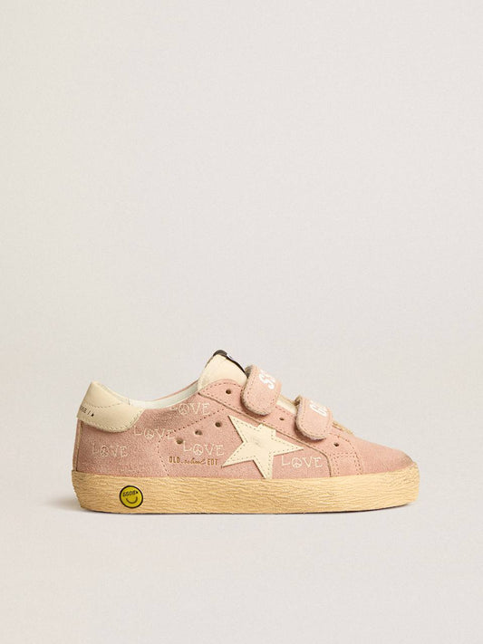 Cuero | Old School Young in pink suede with cream leather star and heel tab