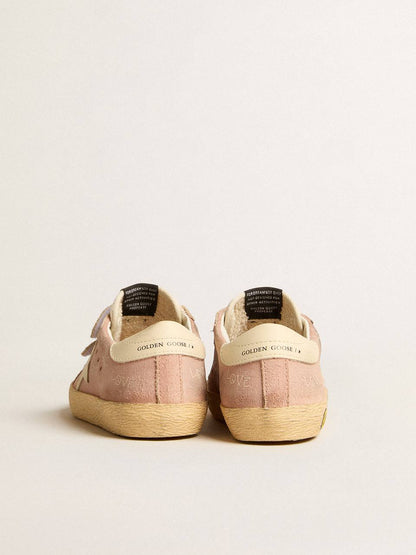 Cuero | Old School Young in pink suede with cream leather star and heel tab