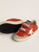 Young Old School in orange nappa with white star and cream-colored leather heel tab
