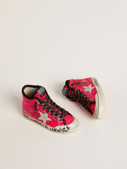 Cuero | Junior Francy in sequins with ice-gray suede star and animal-print laces