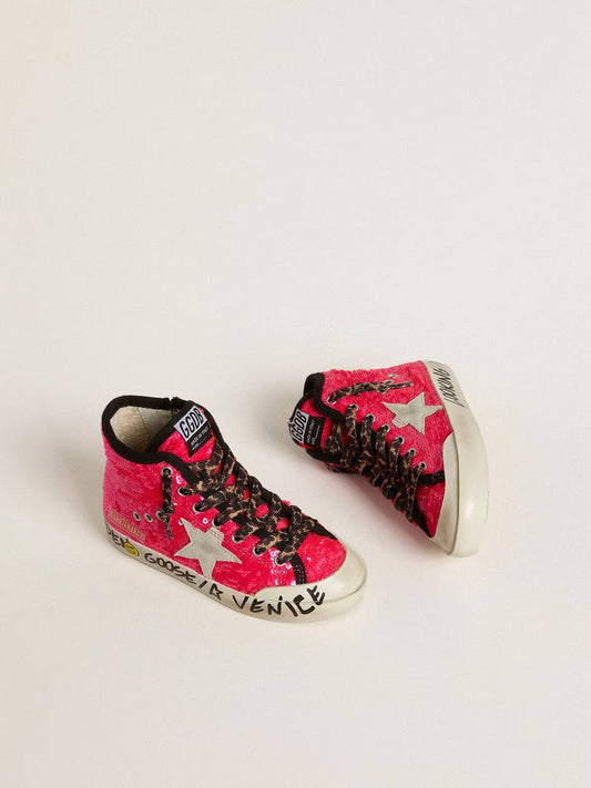 Cuero | Junior Francy in sequins with ice-gray suede star and animal-print laces