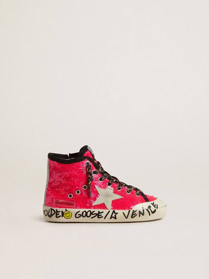 Cuero | Junior Francy in sequins with ice-gray suede star and animal-print laces