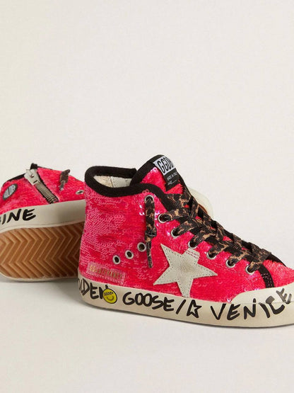 Cuero | Junior Francy in sequins with ice-gray suede star and animal-print laces