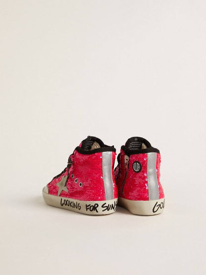 Cuero | Junior Francy in sequins with ice-gray suede star and animal-print laces