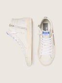 Women's Slide in white leather with silver glitter star and pink leather flash