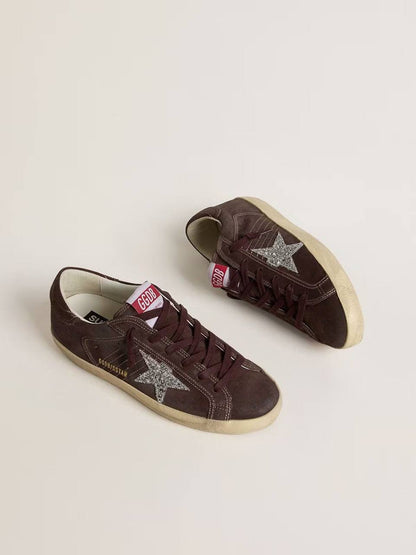 Cuero | Women's Super-Star in brown suede with silver glitter star