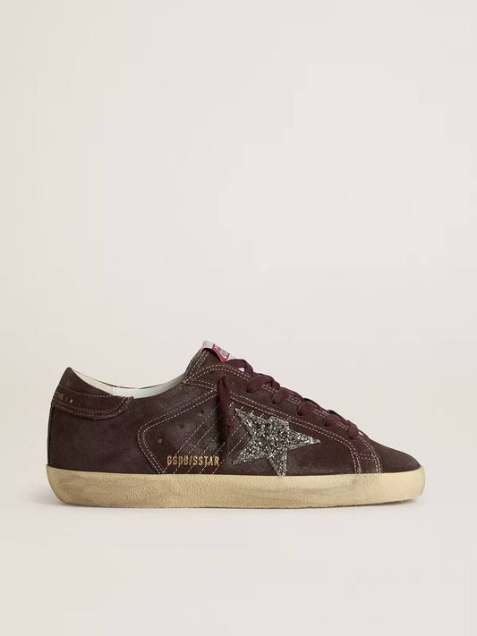Cuero | Women's Super-Star in brown suede with silver glitter star