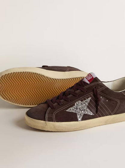 Cuero | Women's Super-Star in brown suede with silver glitter star