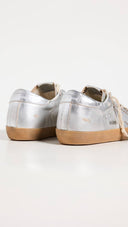 Women's Super-Star in silver metallic leather with leather star and heel tab
