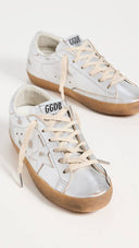 Women's Super-Star in silver metallic leather with leather star and heel tab