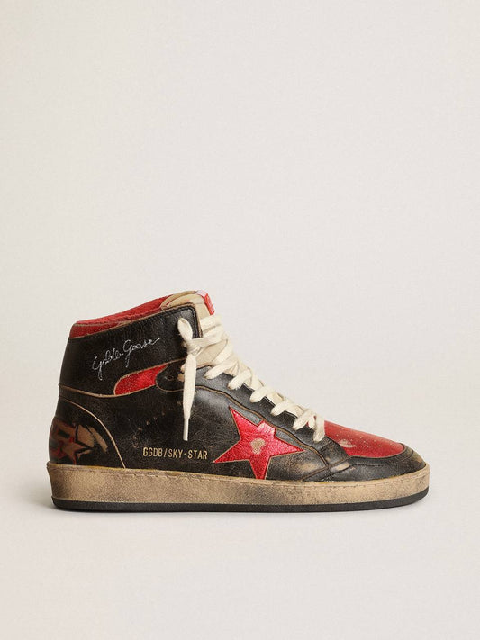Cuero | Men's Sky-Star in glossy black leather with red star