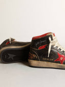 Men's Sky-Star in glossy black leather with red star