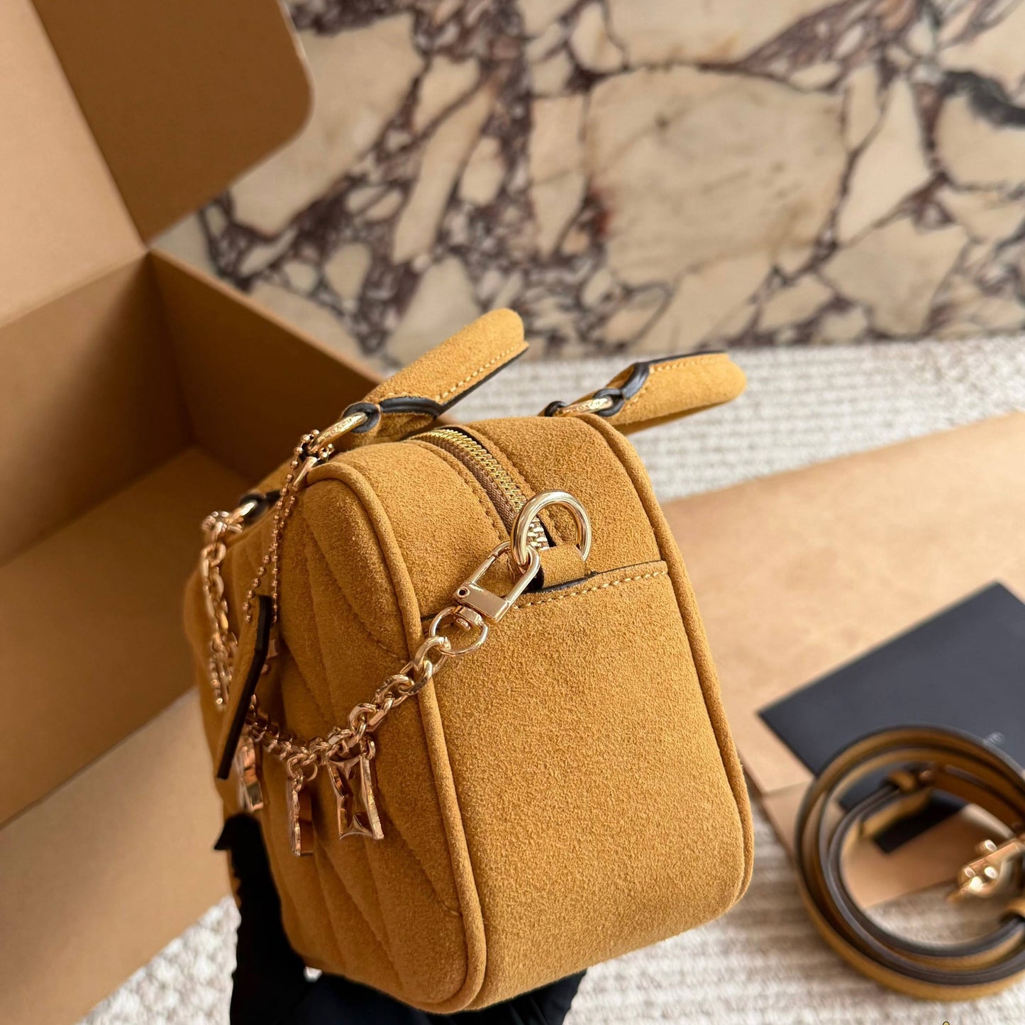 Cuero | Quilted Suede Mini Top-Handle Bag